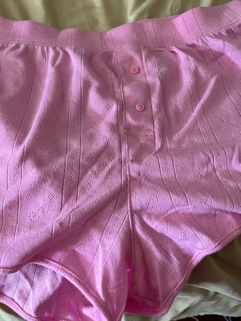Victoria's Secret PINK Light Pink Knit Pointelle Bow Pajama Shorts L
